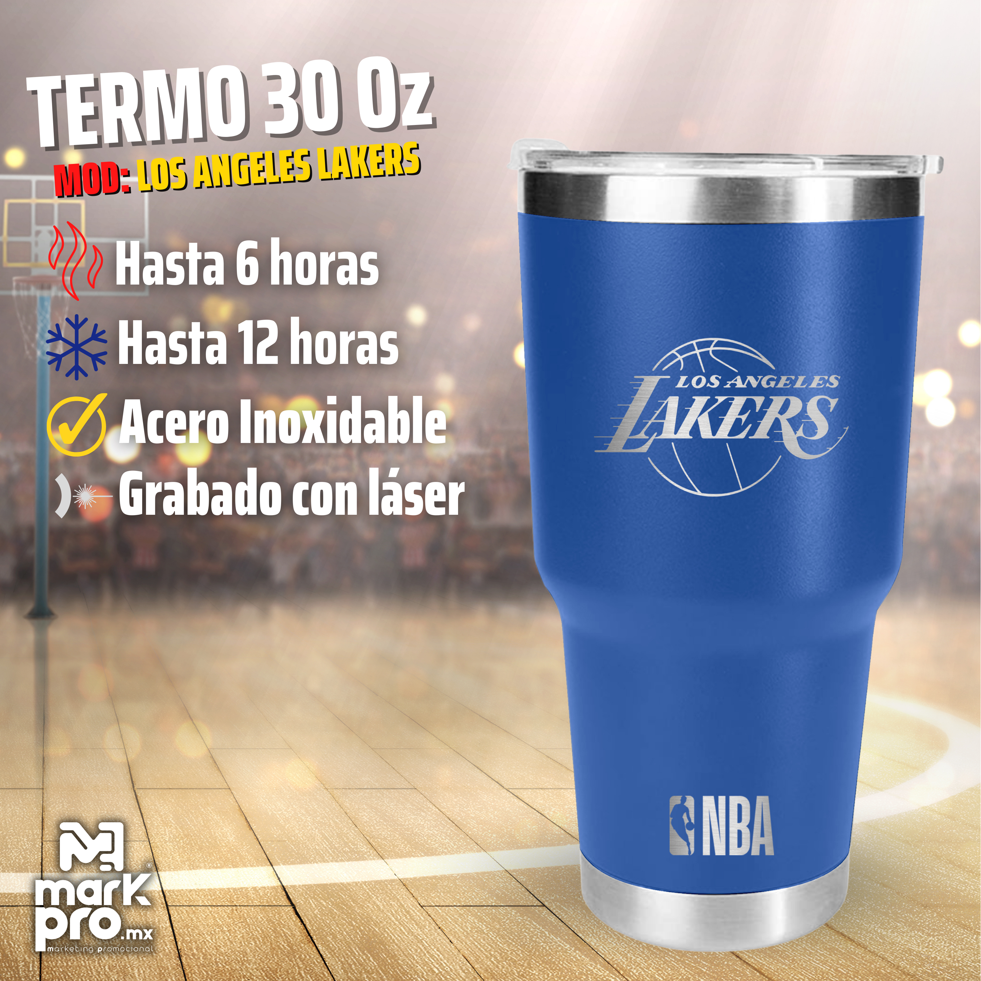Termo Personalizado NBA -  LAKERS LOS ANGELES 30 Oz - Grabado Láser Acero Inoxidable