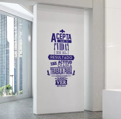 Vinil Decorativo P/pared Frase Acepta que tu vida.. 120x 60cm