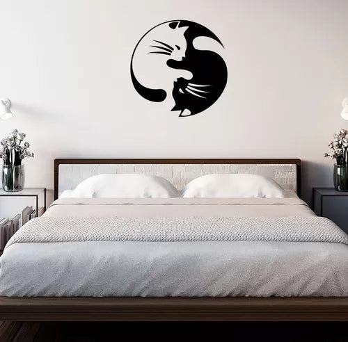 Vinil Decorativo P/pared Frase GATOS YING YANG.. 60x 60cm