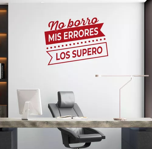 Vinil Decorativo P/pared Frase No Borro mis errores, los supero .. 120x 90cm