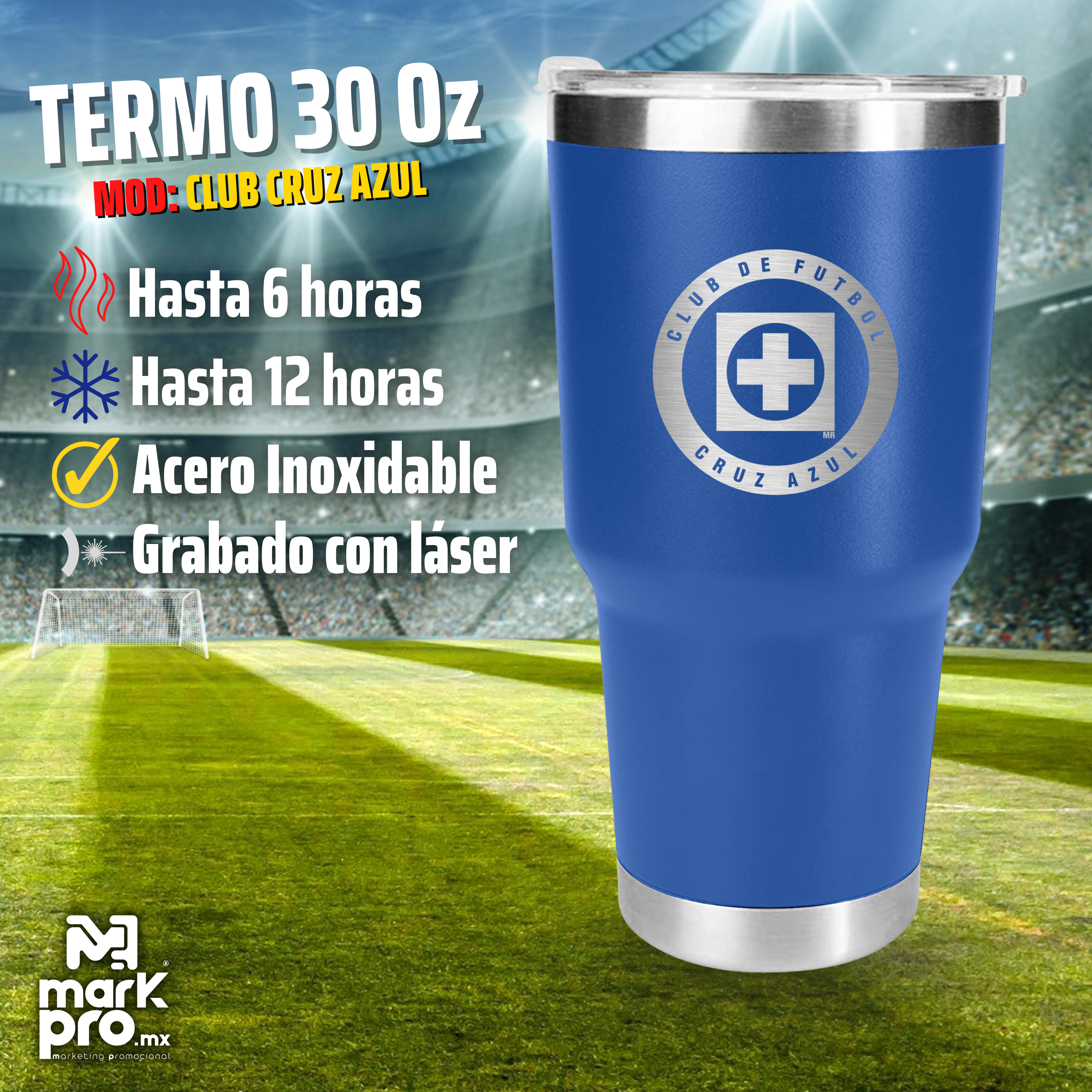 Termo Personalizado 30onz Liga MX Cruz Azul 30 Oz - Acero Inoxidable